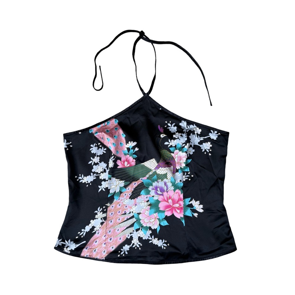 Halter Top Peacock Y2K Satin Festival Artsy Cocktail Party